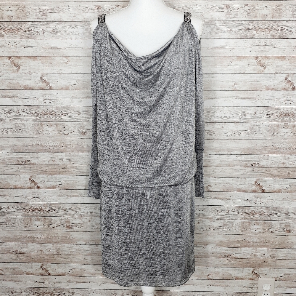 WHBM Cold Shoulder Blouson Dress Gray 285